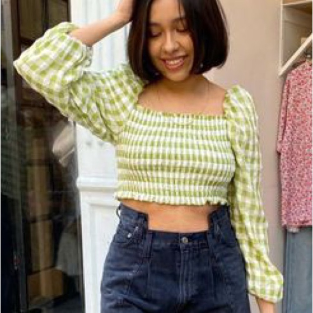 Isalis Sorbet Gingham Smocked Top size S